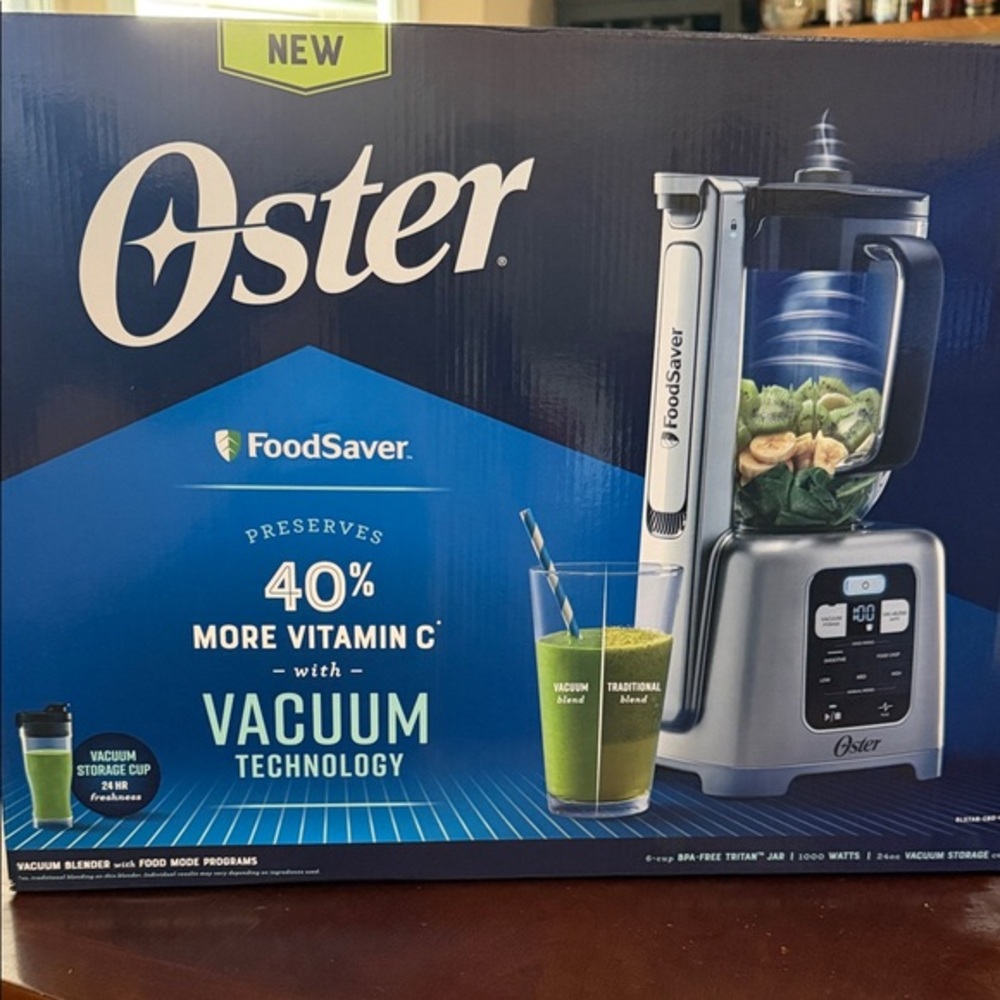 New Oster Silver Vacuum Blender with FoodSaver